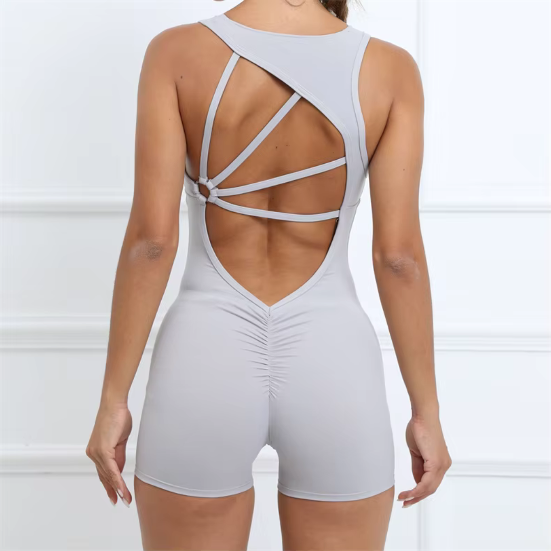 Mono deportivo corto clásico gris para mujer. ideal para yoga y ejercicio en el gimnasio